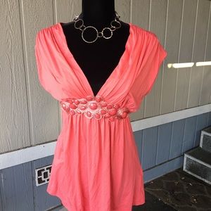 Popsy Coral 💰beaded Top by F & X